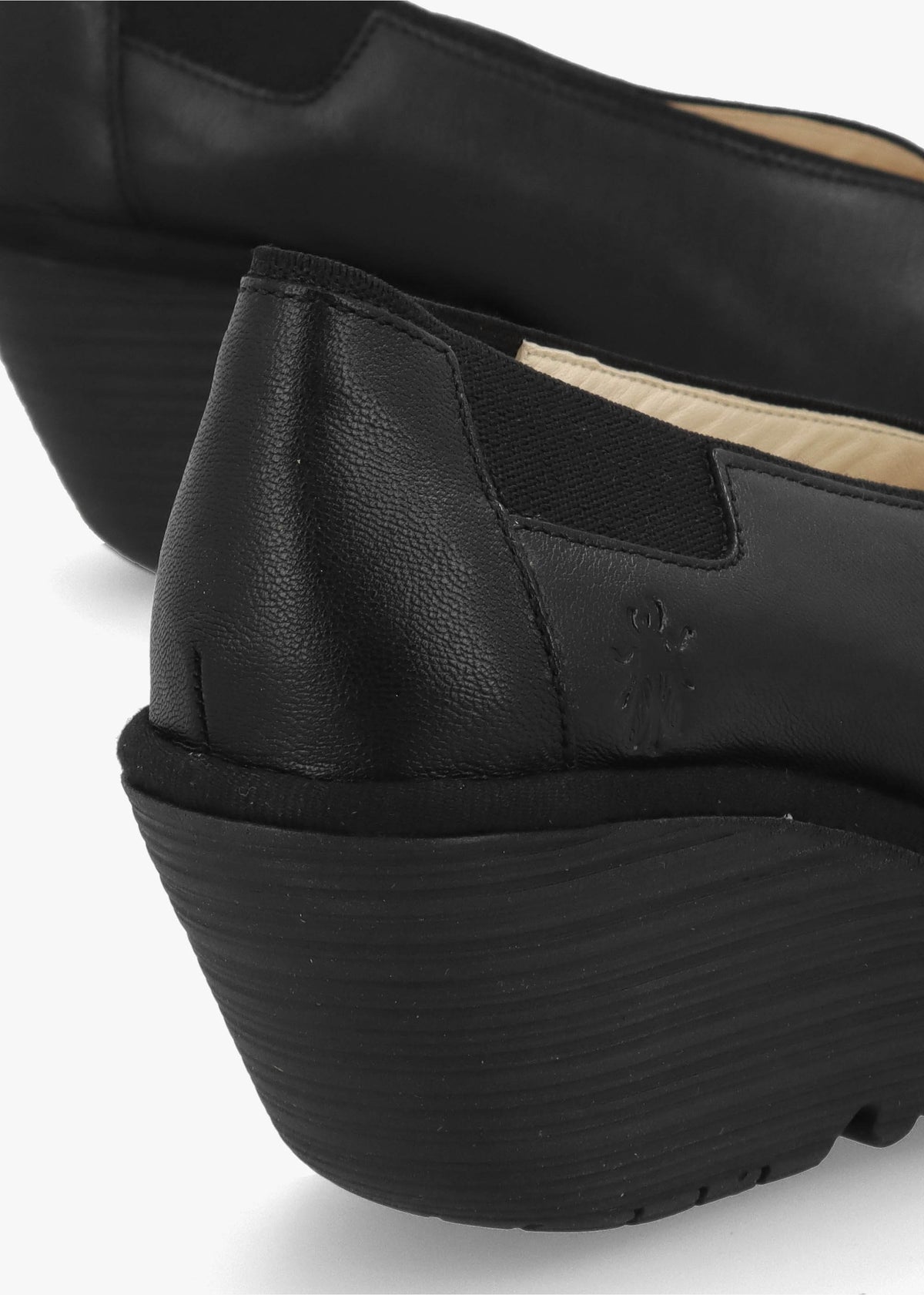 Yoza Black Leather Wedge Court Shoes
