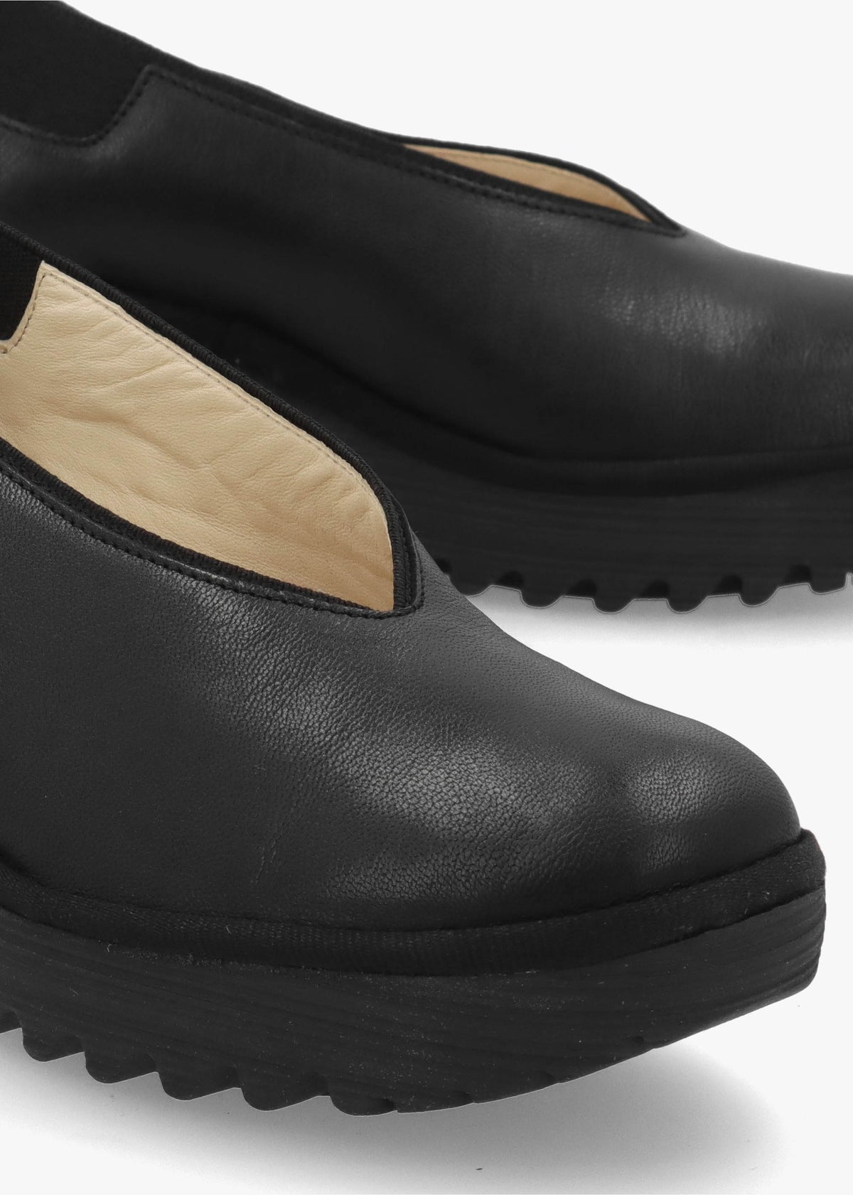 Yoza Black Leather Wedge Court Shoes
