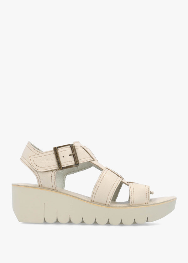 Yudd Off White Leather Wedge Sandals