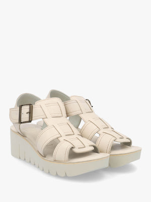Yudd Off White Leather Wedge Sandals