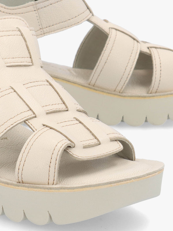 Yudd Off White Leather Wedge Sandals