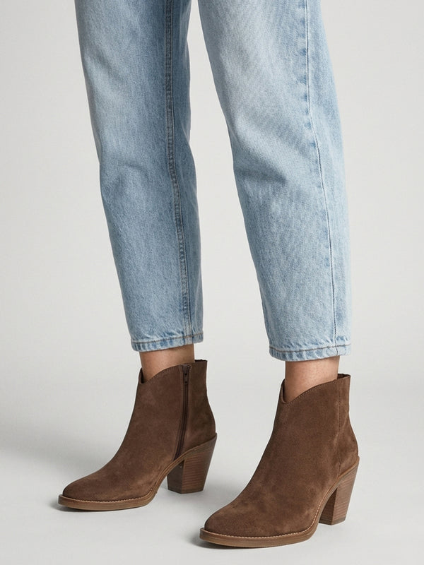 Lestern Brown Suede Western Ankle Boots