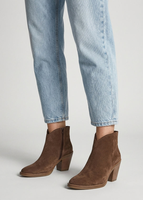 Lestern Brown Suede Western Ankle Boots