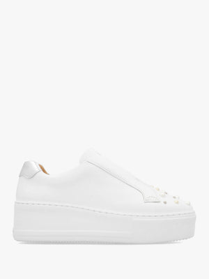 Pear Laceless Flatform Embellished White Leather Trainers