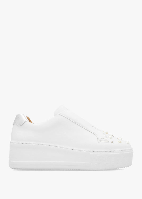 Pear Laceless Flatform Embellished White Leather Trainers