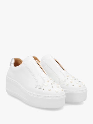 Pear Laceless Flatform Embellished White Leather Trainers