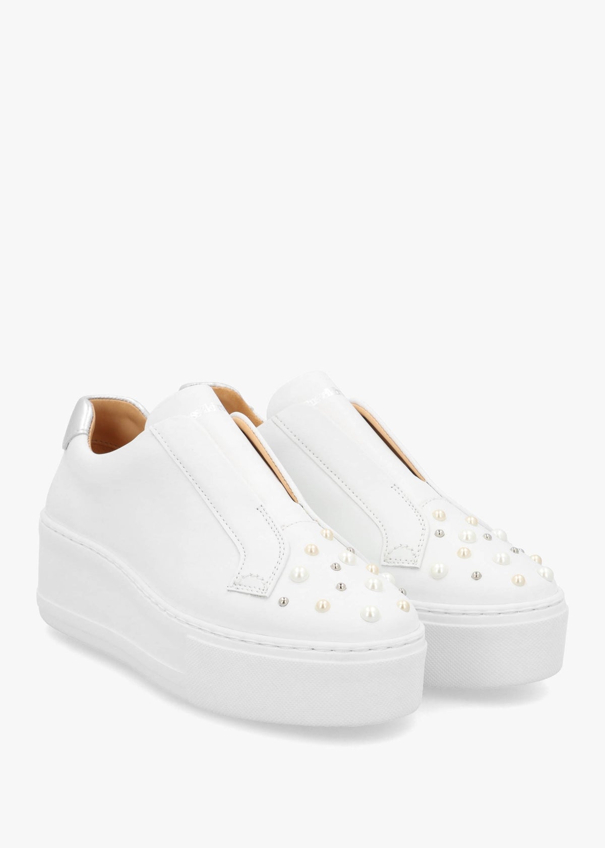 Pear Laceless Flatform Embellished White Leather Trainers
