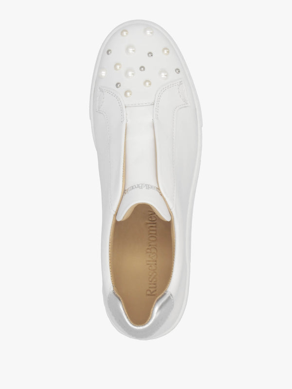 Pear Laceless Flatform Embellished White Leather Trainers