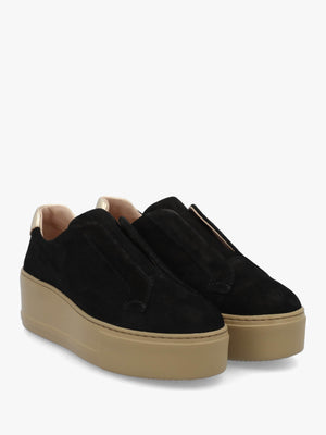 Park Up Laceless Black Suede Flatform Trainers