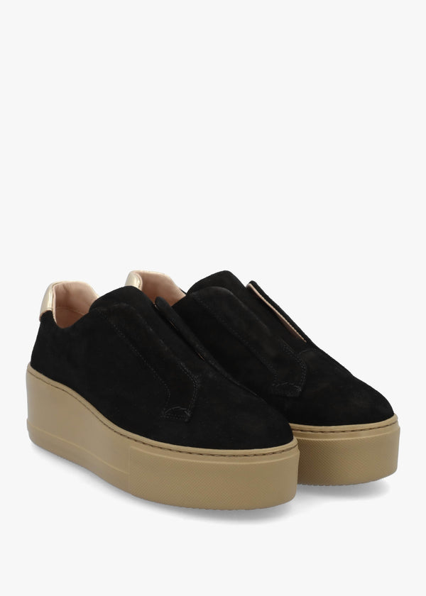 Park Up Laceless Black Suede Flatform Trainers