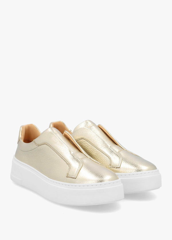 Park Mid Flatform Laceless Gold Leather Trainers
