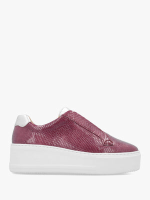 Park Up Laceless Burgundy Reptile Patent Leather Flatform Trainers