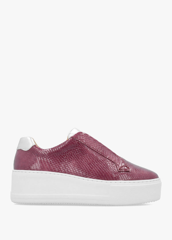 Park Up Laceless Burgundy Reptile Patent Leather Flatform Trainers