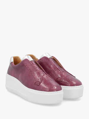 Park Up Laceless Burgundy Reptile Patent Leather Flatform Trainers