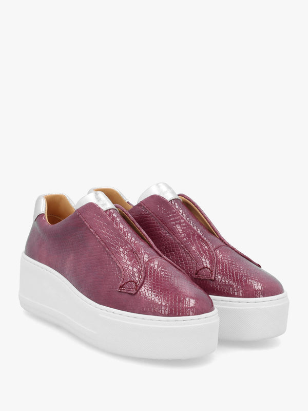 Park Up Laceless Burgundy Reptile Patent Leather Flatform Trainers