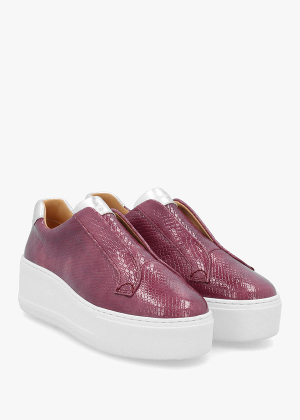 Park Up Laceless Burgundy Reptile Patent Leather Flatform Trainers