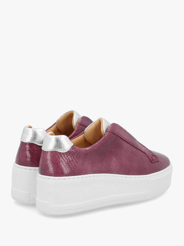 Park Up Laceless Burgundy Reptile Patent Leather Flatform Trainers
