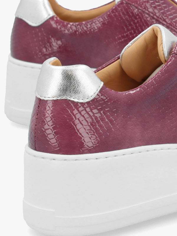 Park Up Laceless Burgundy Reptile Patent Leather Flatform Trainers