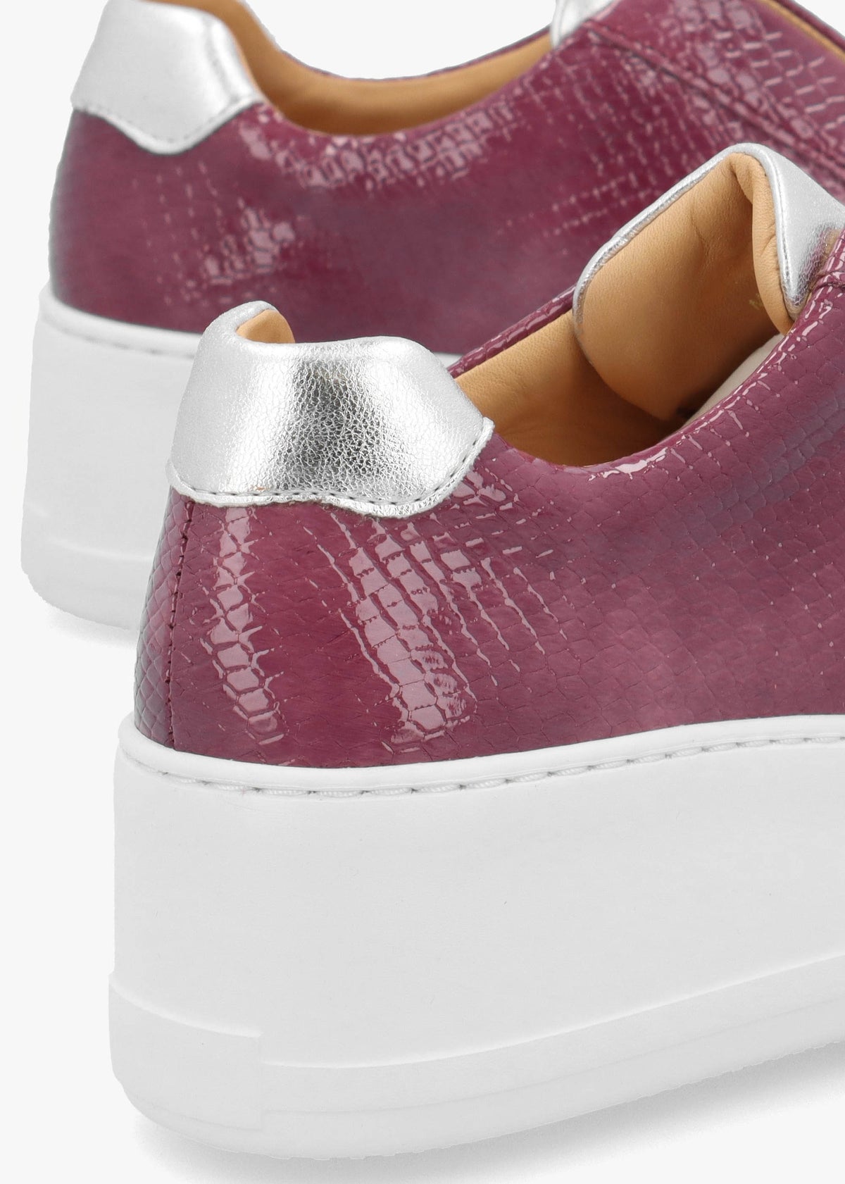 Park Up Laceless Burgundy Reptile Patent Leather Flatform Trainers