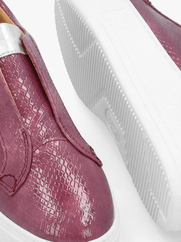 Park Up Laceless Burgundy Reptile Patent Leather Flatform Trainers