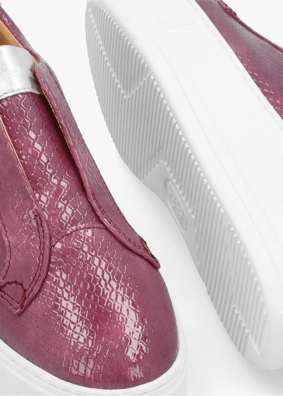 Park Up Laceless Burgundy Reptile Patent Leather Flatform Trainers