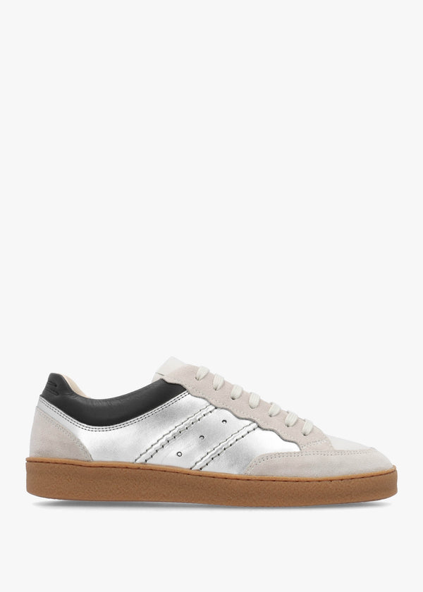 Roller Silver Leather Lace Up Trainers