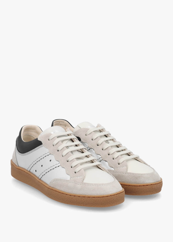 Roller Silver Leather Lace Up Trainers