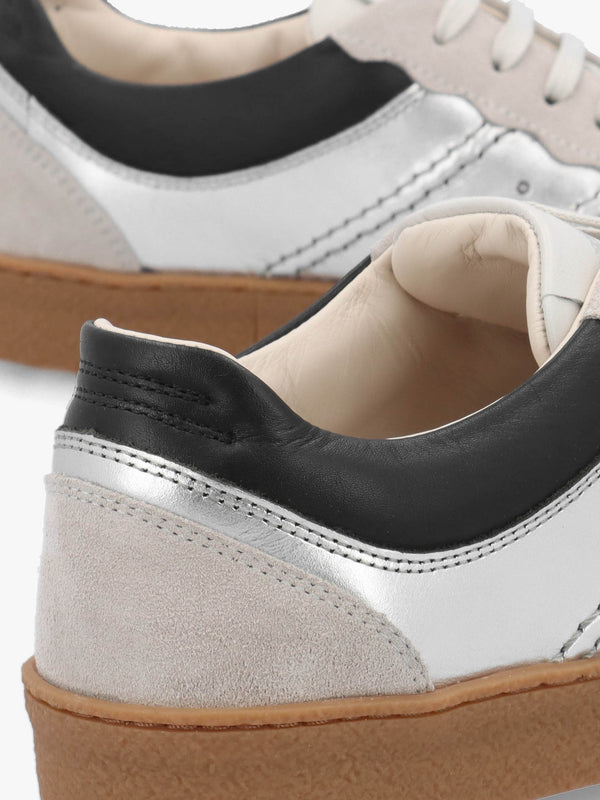 Roller Silver Leather Lace Up Trainers