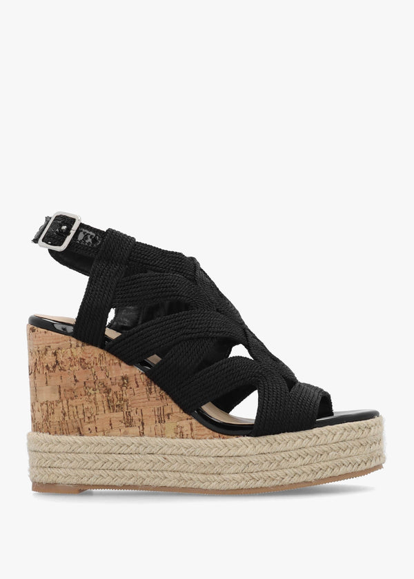 Yope Black Rope High Wedge Espadrille Sandals