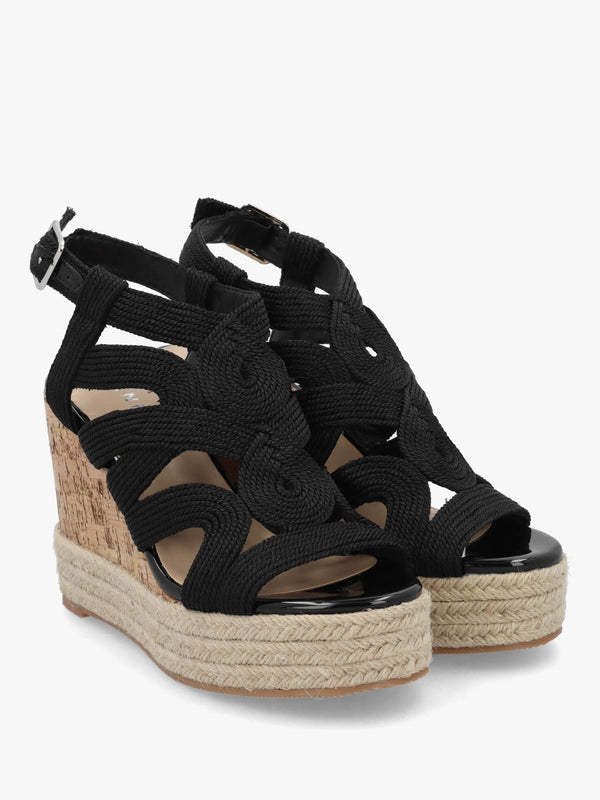 Yope Black Rope High Wedge Espadrille Sandals