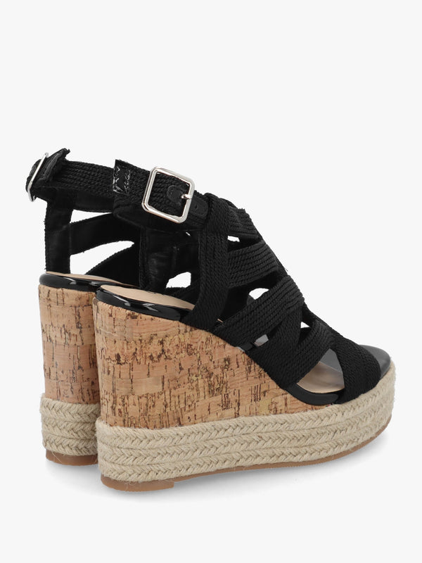 Yope Black Rope High Wedge Espadrille Sandals