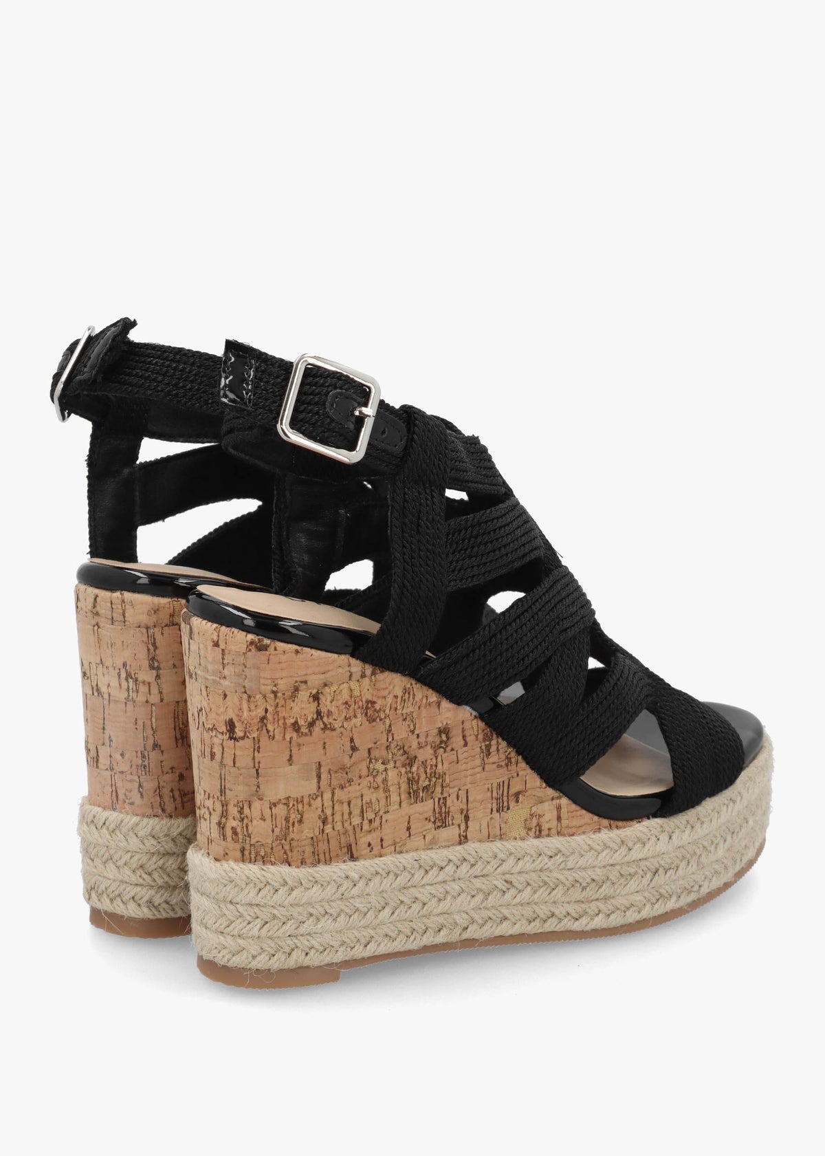 Yope Black Rope High Wedge Espadrille Sandals