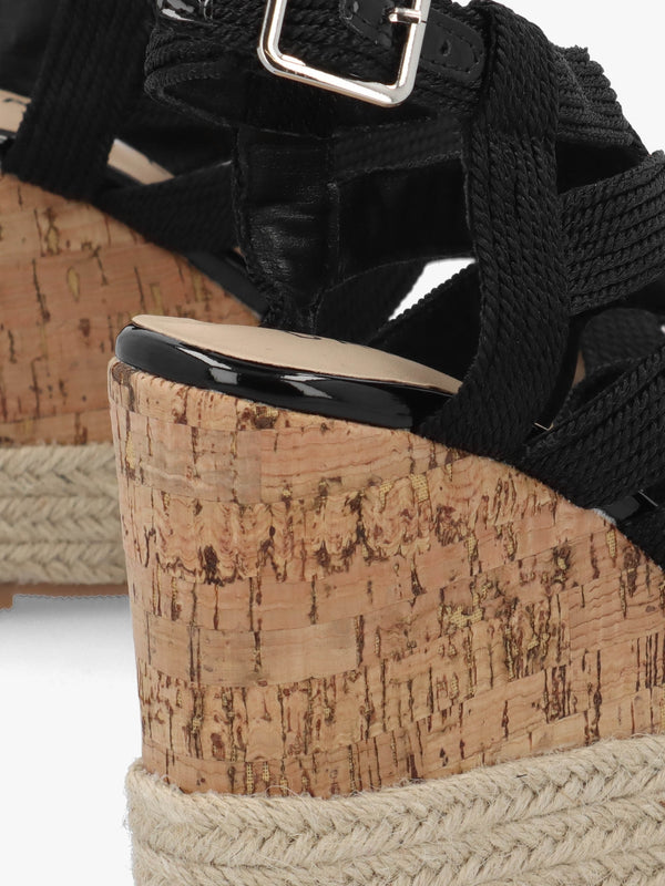 Yope Black Rope High Wedge Espadrille Sandals
