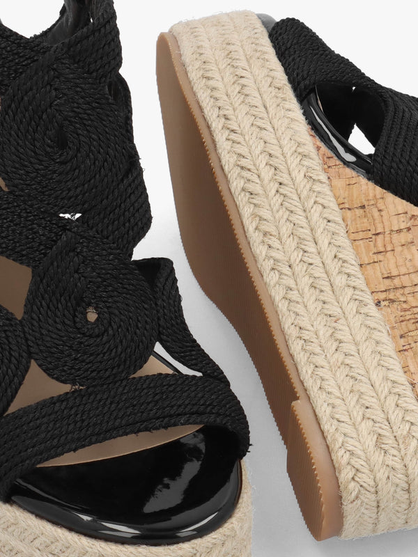 Yope Black Rope High Wedge Espadrille Sandals