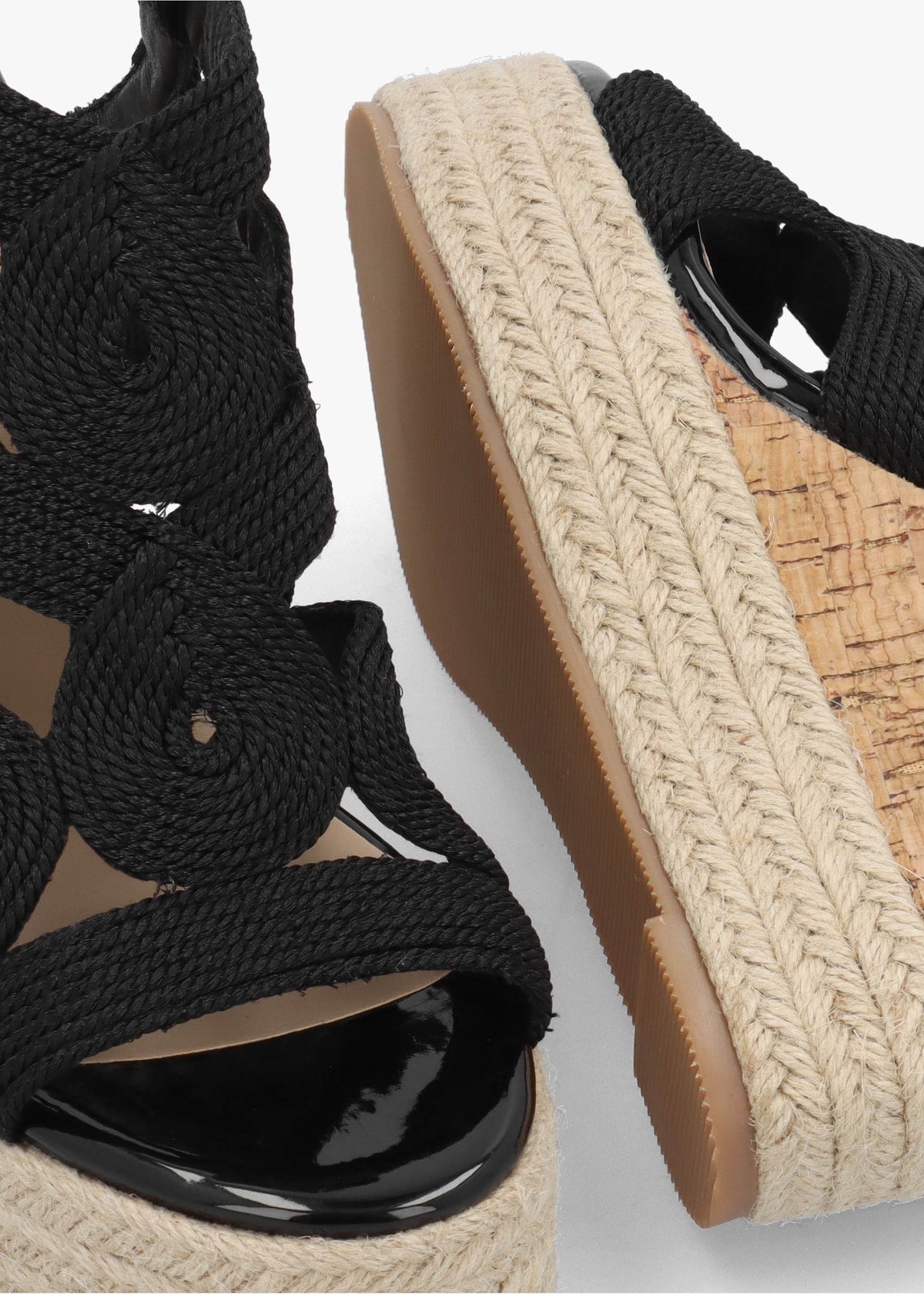 Yope Black Rope High Wedge Espadrille Sandals