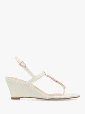 Yoko Cream Gold Trim Toe Post Mid Wedge Sandals