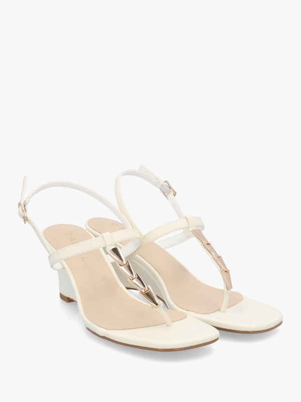 Yoko Cream Gold Trim Toe Post Mid Wedge Sandals