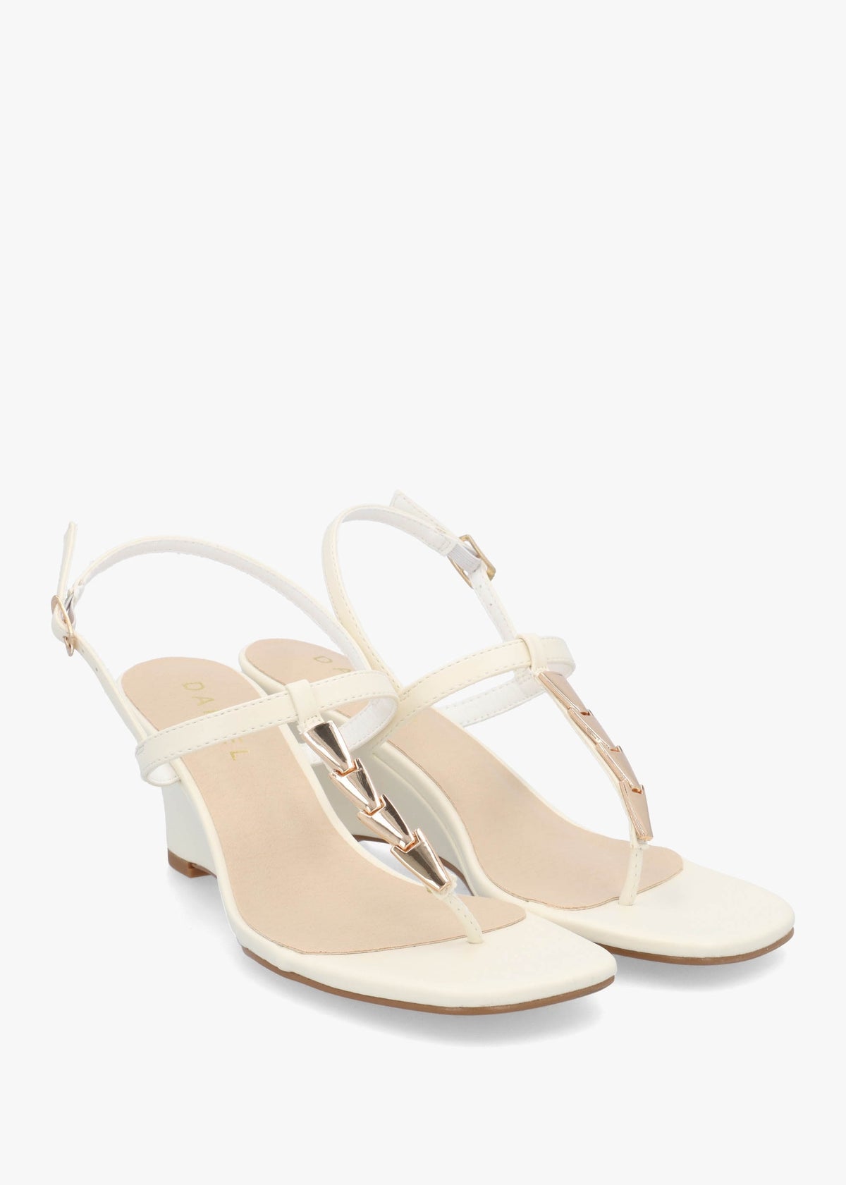 Yoko Cream Gold Trim Toe Post Mid Wedge Sandals