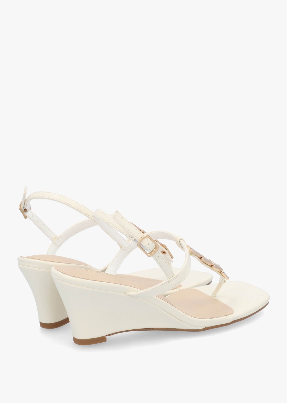 Yoko Cream Gold Trim Toe Post Mid Wedge Sandals