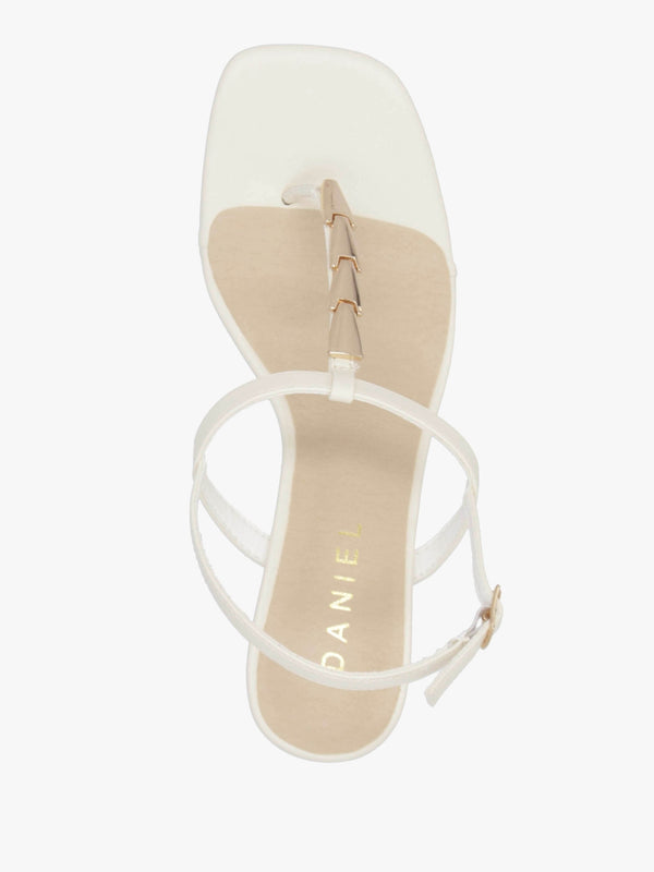 Yoko Cream Gold Trim Toe Post Mid Wedge Sandals