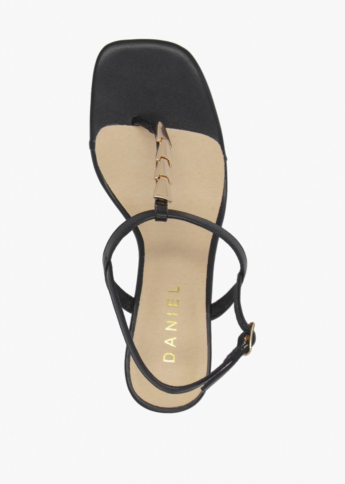 Yoko Black Gold Trim Toe Post Mid Wedge Sandals