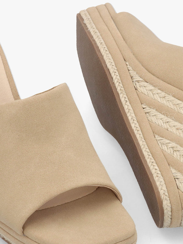 Yana Beige Striped Wedge Espadrilles
