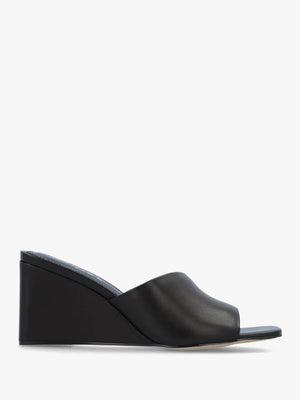 Sayne Black Leather Wedge Mules