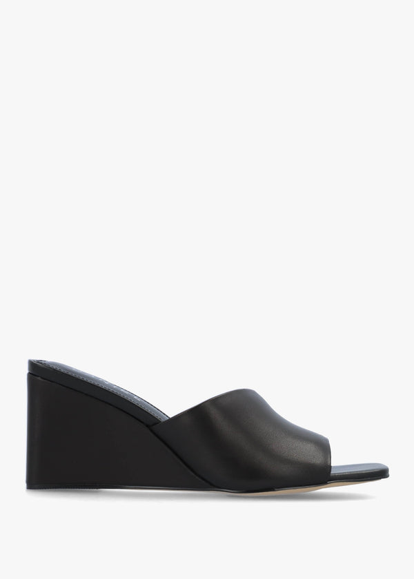 Sayne Black Leather Wedge Mules