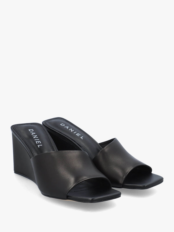 Sayne Black Leather Wedge Mules