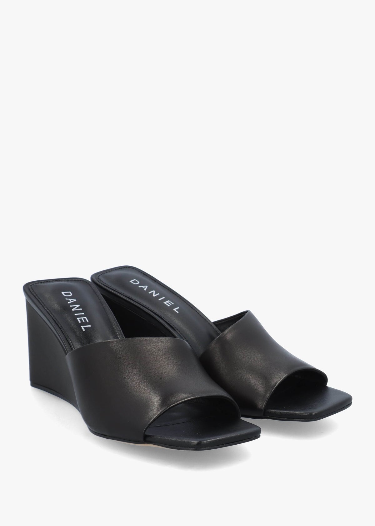 Sayne Black Leather Wedge Mules