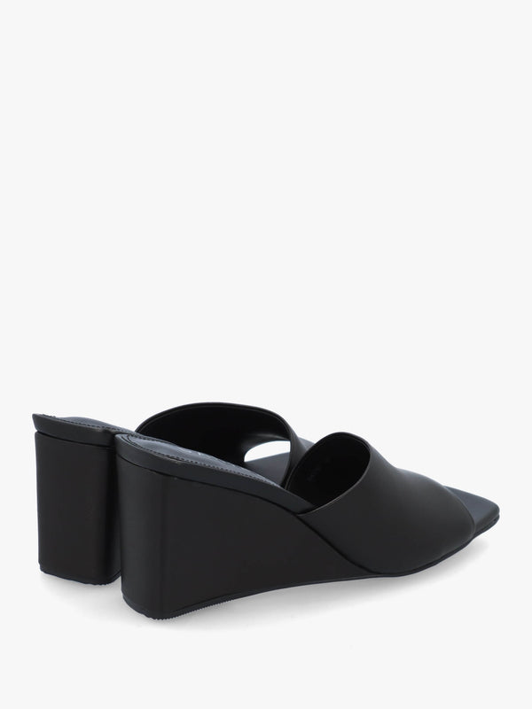 Sayne Black Leather Wedge Mules