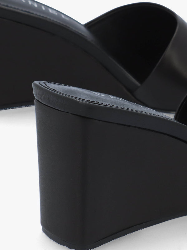 Sayne Black Leather Wedge Mules