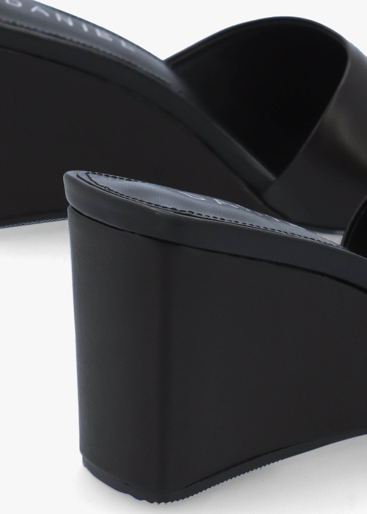 Sayne Black Leather Wedge Mules