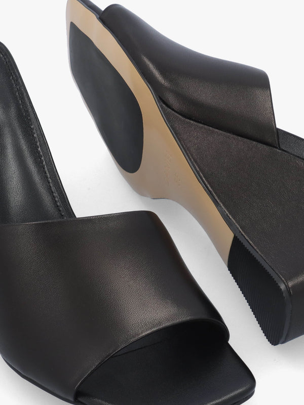 Sayne Black Leather Wedge Mules